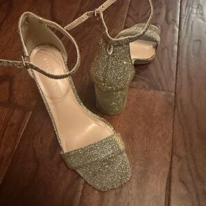 Gold Glitter Ankle Strap Heels